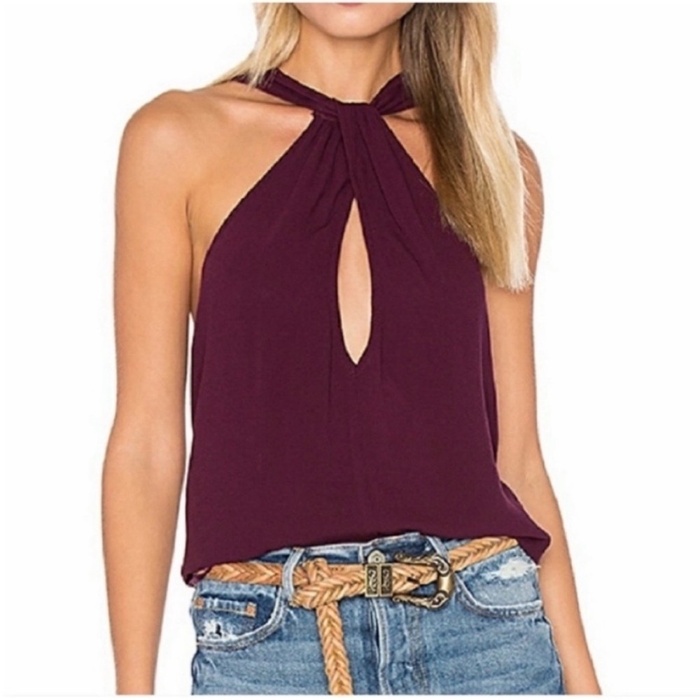 Free People Twist & Shout tank top purple wine flowy twist cutout buckle